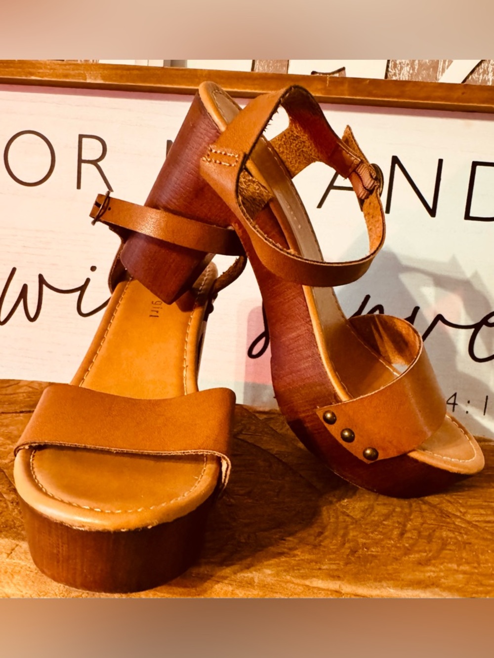 Madden Girl Cognac Brown Platform Clog Sandals